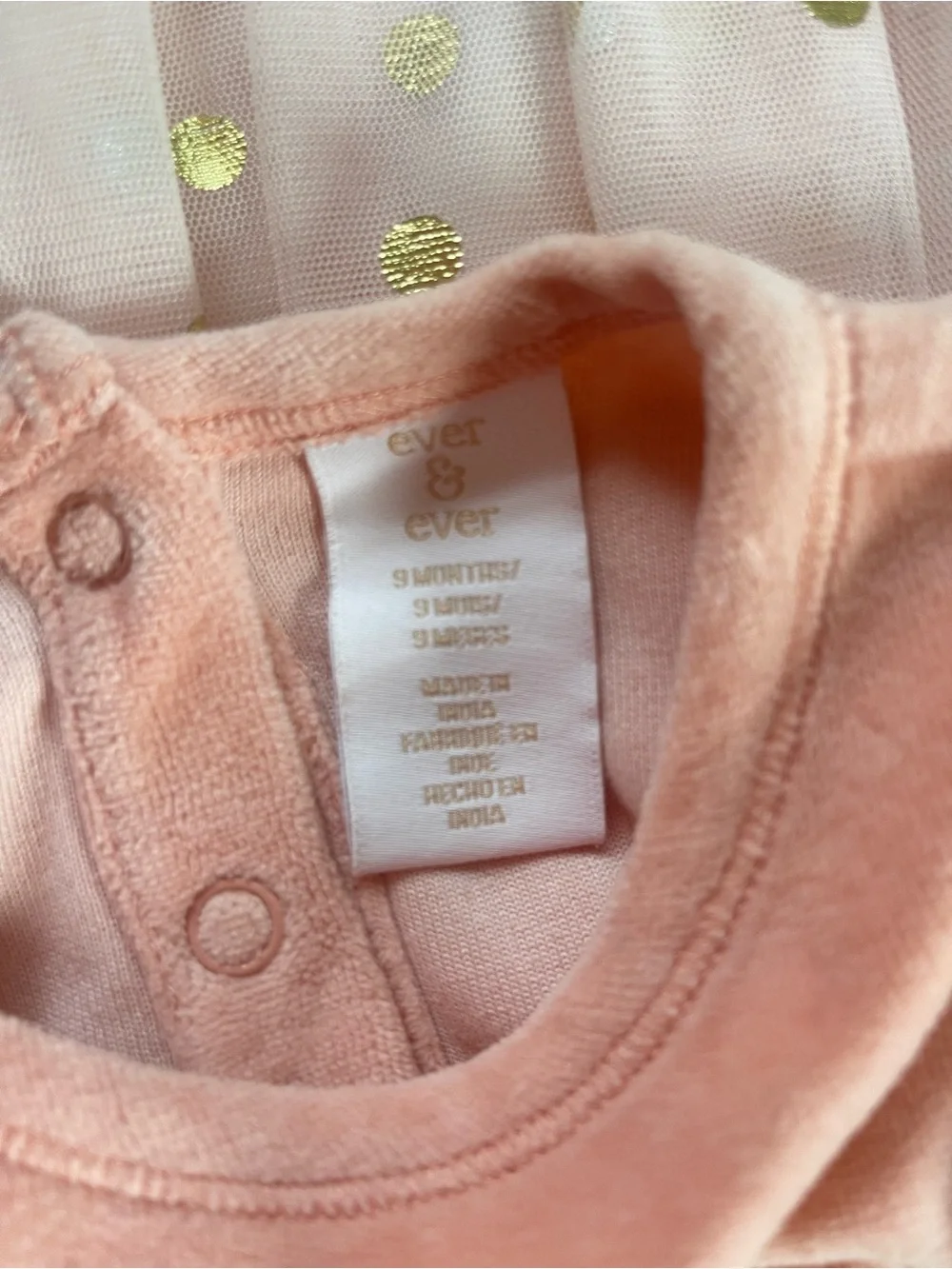 EUC Peach Velour Metallic Polka Dot Long Sleeve Tulle Dress